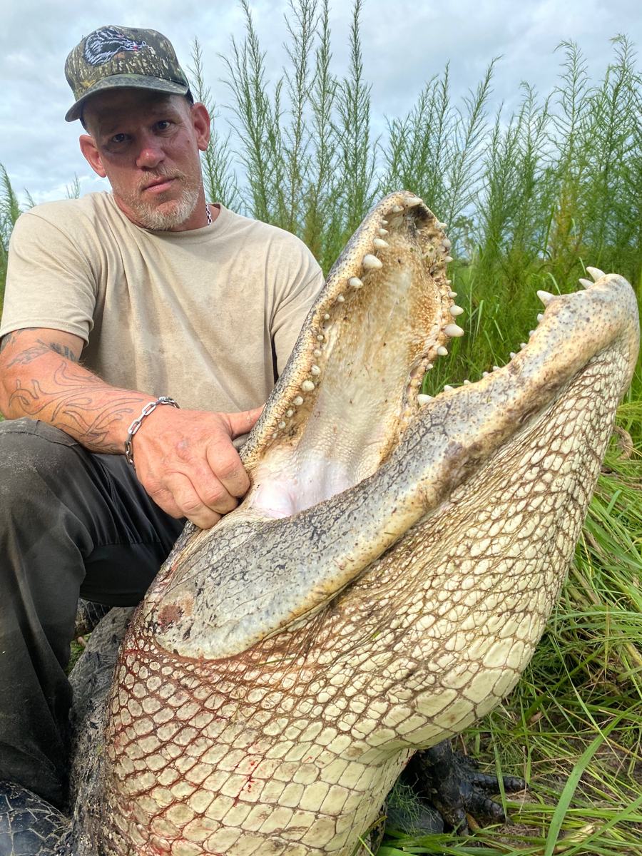Hunter with a harvested alligator
