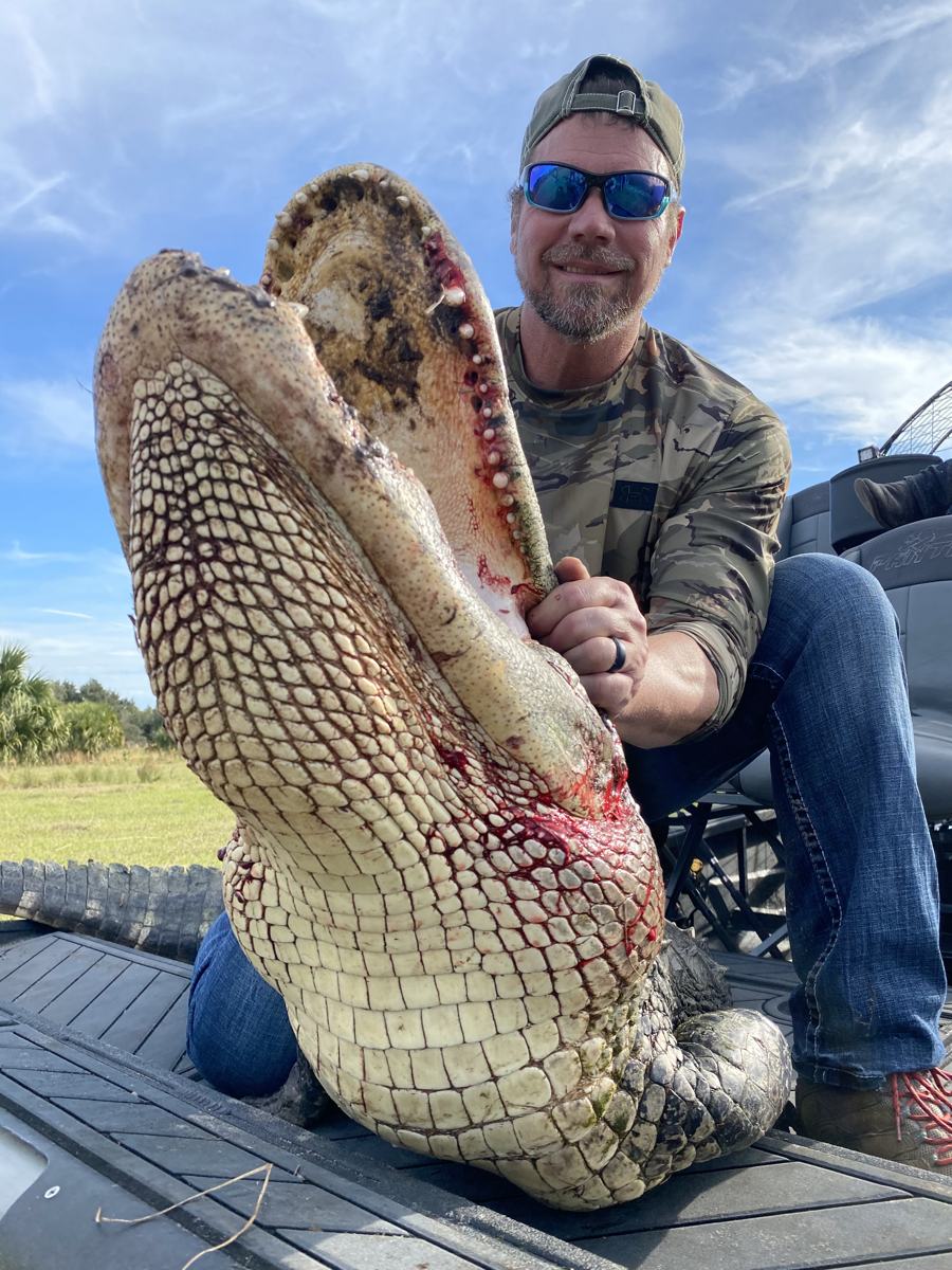 Hunter with a harvested alligator